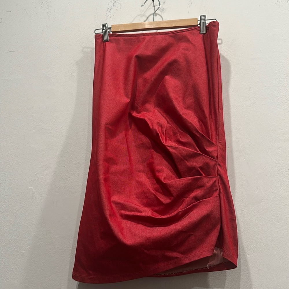 Carol Young Undesigned red side ruched pencil midi skirt size medium classic